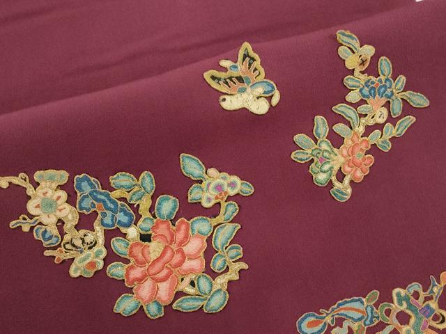 平和屋着物●中国三大刺繍　総相良刺繍　九寸名古屋帯　駒刺繍　花蝶文　正絹　逸品　CABJ2222dy