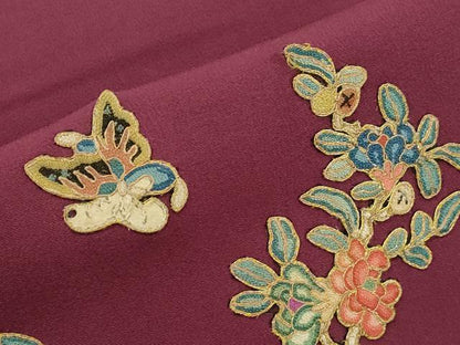 平和屋着物●中国三大刺繍　総相良刺繍　九寸名古屋帯　駒刺繍　花蝶文　正絹　逸品　CABJ2222dy