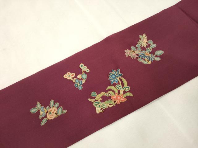 平和屋着物●中国三大刺繍　総相良刺繍　九寸名古屋帯　駒刺繍　花蝶文　正絹　逸品　CABJ2222dy