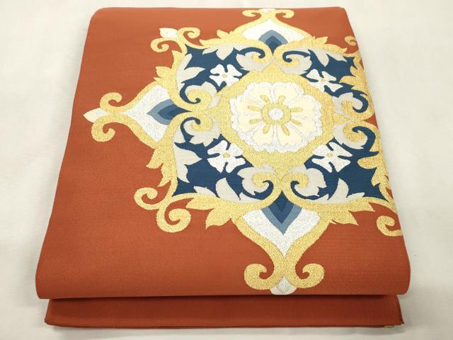 平和屋着物●爪掻き本綴れ　八寸名古屋帯　幾何学花文　金銀糸　正絹　逸品　CABJ2224dy