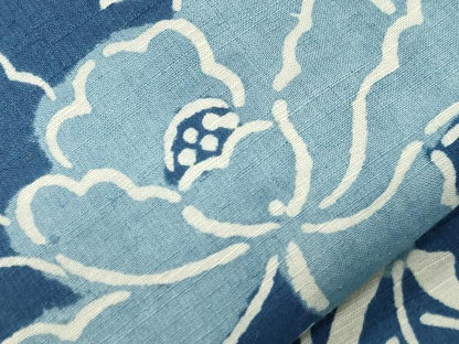 平和屋着物●九寸名古屋帯　紬地　藍　型染め　草花文　正絹　逸品　CABJ2225dy