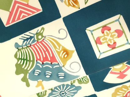 平和屋着物●塩瀬　全通柄九寸名古屋帯　型染め　花蝶文　正絹　逸品　CABJ2227dy