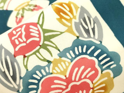 平和屋着物●塩瀬　全通柄九寸名古屋帯　型染め　花蝶文　正絹　逸品　CABJ2227dy