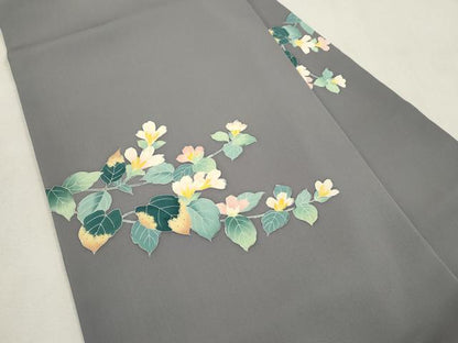 平和屋着物●塩瀬　九寸名古屋帯　友禅　作家物　草花文　正絹　逸品　CABJ2231dy