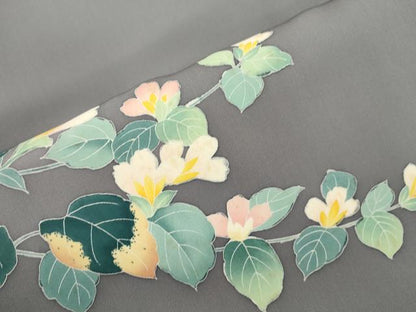 平和屋着物●塩瀬　九寸名古屋帯　友禅　作家物　草花文　正絹　逸品　CABJ2231dy