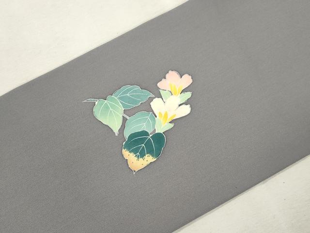 平和屋着物●塩瀬　九寸名古屋帯　友禅　作家物　草花文　正絹　逸品　CABJ2231dy