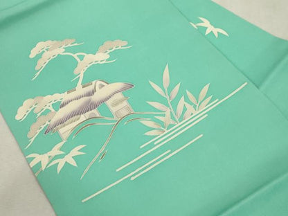 平和屋着物●塩瀬　九寸名古屋帯　刺繍　風景文　銀糸　正絹　逸品　CABJ2234dy