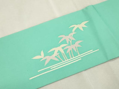 平和屋着物●塩瀬　九寸名古屋帯　刺繍　風景文　銀糸　正絹　逸品　CABJ2234dy