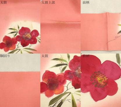 平和屋着物●塩瀬　九寸名古屋帯　作家物　手描き　草花文　正絹　逸品　CABJ2235dy