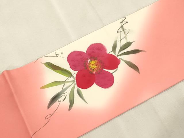 平和屋着物●塩瀬　九寸名古屋帯　作家物　手描き　草花文　正絹　逸品　CABJ2235dy