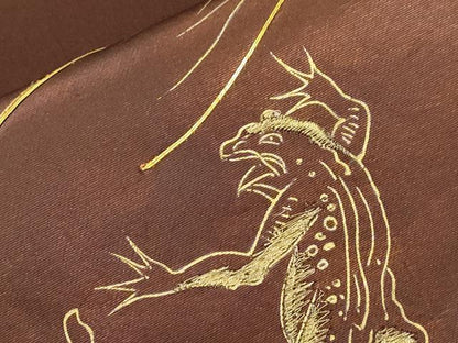 平和屋着物●九寸名古屋帯　駒刺繍　鳥獣戯画　金彩　正絹　逸品　CABJ2237dy
