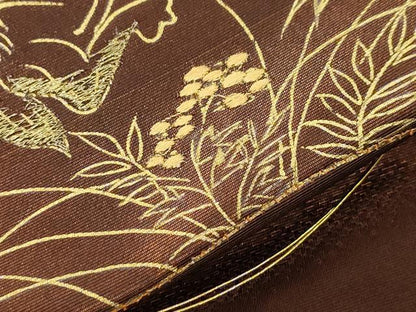 平和屋着物●九寸名古屋帯　駒刺繍　鳥獣戯画　金彩　正絹　逸品　CABJ2237dy
