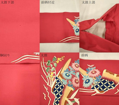平和屋着物●塩瀬　九寸名古屋帯　友禅　舟　草花文　正絹　逸品　CABJ2240dy