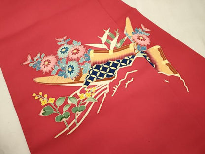 平和屋着物●塩瀬　九寸名古屋帯　友禅　舟　草花文　正絹　逸品　CABJ2240dy