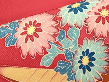 平和屋着物●塩瀬　九寸名古屋帯　友禅　舟　草花文　正絹　逸品　CABJ2240dy