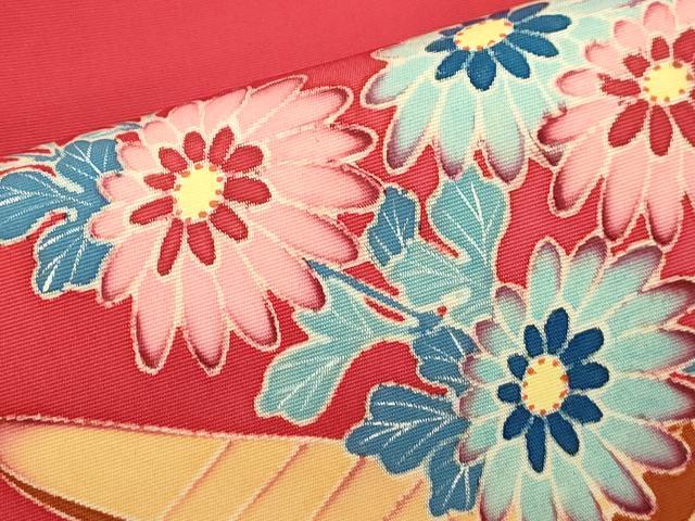 平和屋着物●塩瀬　九寸名古屋帯　友禅　舟　草花文　正絹　逸品　CABJ2240dy