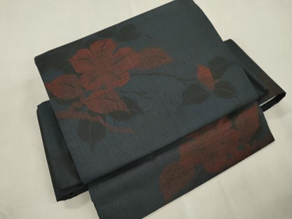 平和屋着物●ワンタッチつけ帯　本場大島紬地　枝花文　正絹　逸品　CABJ2242dy