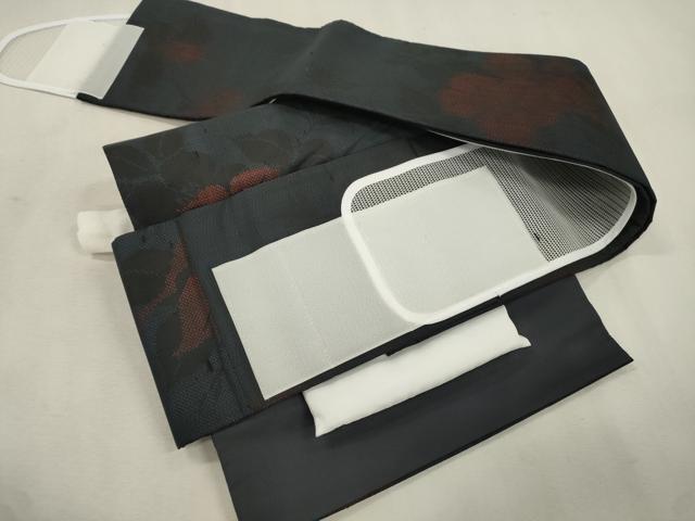 平和屋着物●ワンタッチつけ帯　本場大島紬地　枝花文　正絹　逸品　CABJ2242dy