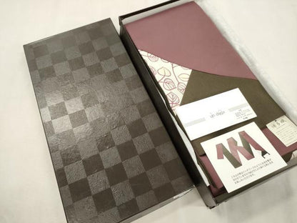 平和屋着物●博多織　半幅帯　パッチワーク　草木文　赤褐色色　 藍媚茶色　共箱付き　未使用　CABJ2247dy
