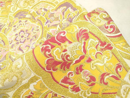 平和屋着物●西陣　酒井守謹製　六通柄袋帯　草花文　金糸　証紙付き　逸品　未使用　CABJ2250dy