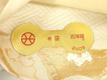 平和屋着物●西陣　酒井守謹製　六通柄袋帯　唐織　幾何学花文　金糸　証紙付き　逸品　未使用　CABJ2251dy