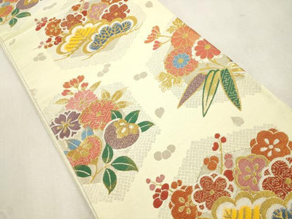 平和屋着物●西陣　酒井守謹製　六通柄袋帯　亀甲草花文　金銀糸　証紙付き　正絹　逸品　未使用　CABJ2253dy
