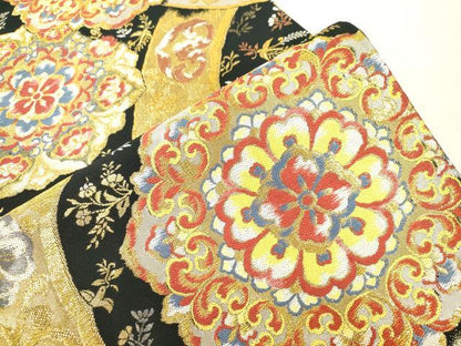 平和屋着物●西陣　酒井守謹製　六通柄袋帯　幾何学花文　黒地　金銀糸　逸品　未使用　CABJ2255dy