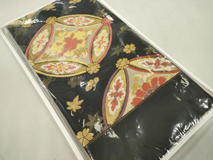 平和屋着物●西陣　酒井守謹製　六通柄袋帯　七宝花文　黒地　金銀糸　証紙付き　逸品　未使用　CABJ2258dy