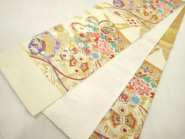 平和屋着物●西陣　酒井守謹製　六通柄袋帯　鼓花文　金糸　証紙付き　逸品　未使用　CABJ2259dy