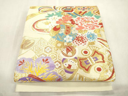 平和屋着物●西陣　酒井守謹製　六通柄袋帯　鼓花文　金糸　証紙付き　逸品　未使用　CABJ2259dy
