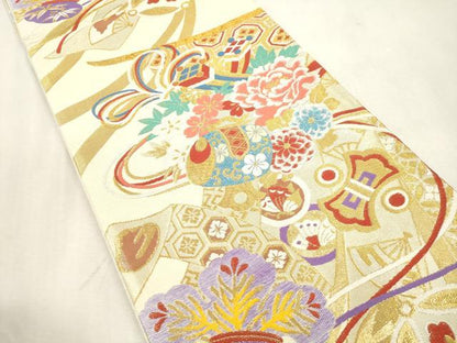 平和屋着物●西陣　酒井守謹製　六通柄袋帯　鼓花文　金糸　証紙付き　逸品　未使用　CABJ2259dy
