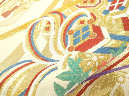 平和屋着物●西陣　酒井守謹製　六通柄袋帯　鼓花文　金糸　証紙付き　逸品　未使用　CABJ2259dy