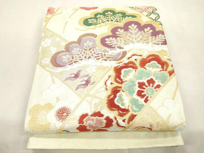 平和屋着物●西陣　酒井守謹製　六通柄袋帯　松　花鳥文　金糸　証紙付き　逸品　未使用　CABJ2261dy