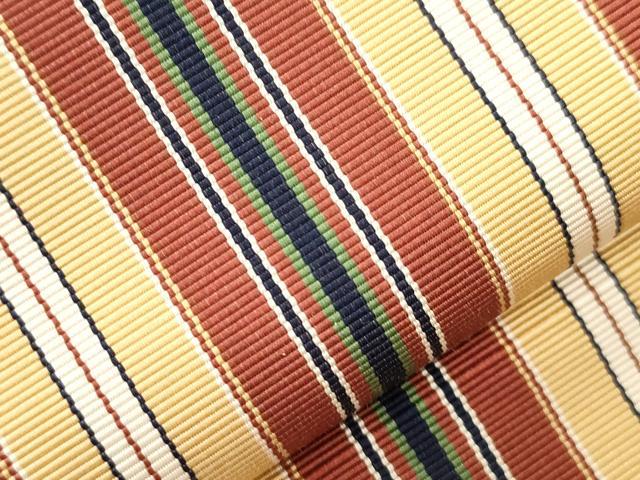 平和屋着物●本場筑前博多織　両面　半幅帯　縞　献上　証紙付き　正絹　逸品　未使用　CABJ2267dy