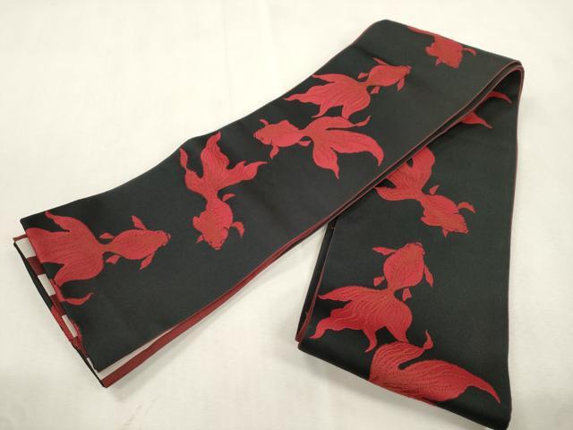 平和屋着物●両面　半幅帯　金魚　黒地　CABJ2269dy