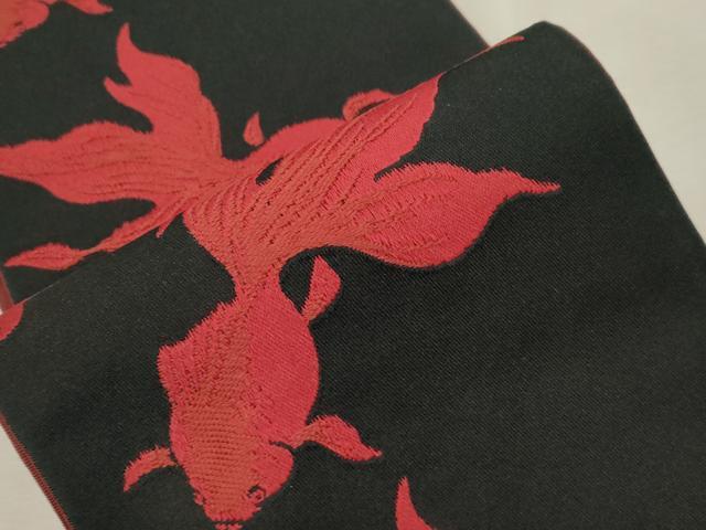 平和屋着物●両面　半幅帯　金魚　黒地　CABJ2269dy