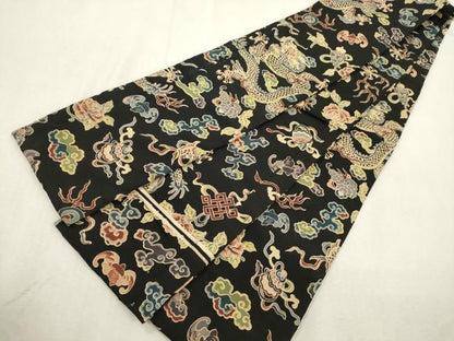 平和屋着物●アンティーク　大正ロマン　半幅帯　龍　黒地　正絹　逸品　CABJ2274dy