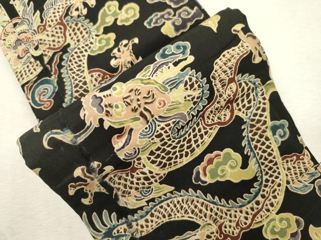 平和屋着物●アンティーク　大正ロマン　半幅帯　龍　黒地　正絹　逸品　CABJ2274dy