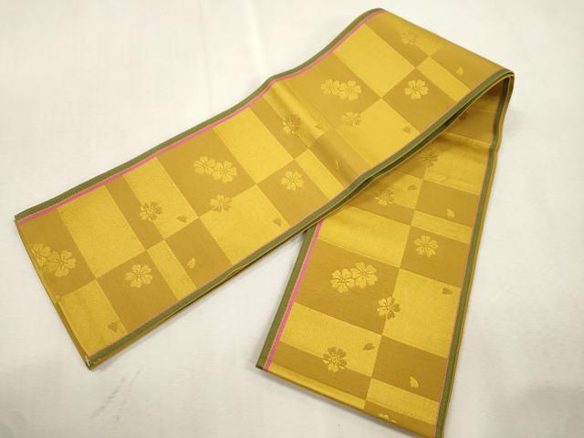 平和屋着物●本場筑前博多織　半幅帯　格子舞花文　正絹　逸品　CABJ2275dy
