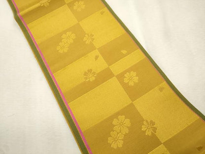 平和屋着物●本場筑前博多織　半幅帯　格子舞花文　正絹　逸品　CABJ2275dy