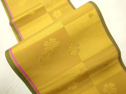 平和屋着物●本場筑前博多織　半幅帯　格子舞花文　正絹　逸品　CABJ2275dy