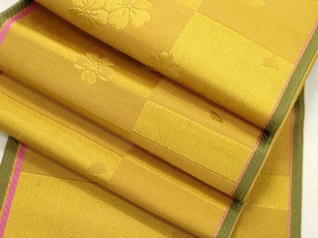平和屋着物●本場筑前博多織　半幅帯　格子舞花文　正絹　逸品　CABJ2275dy