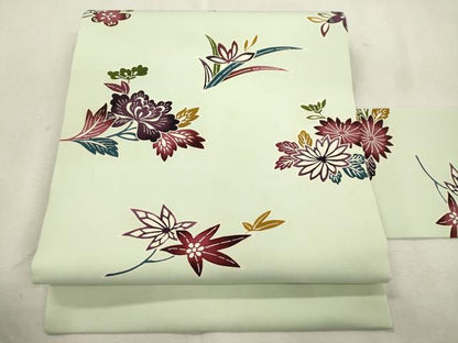 平和屋着物●塩瀬　全通柄九寸名古屋帯　型染め　草花文　正絹　逸品　CABJ2279dy