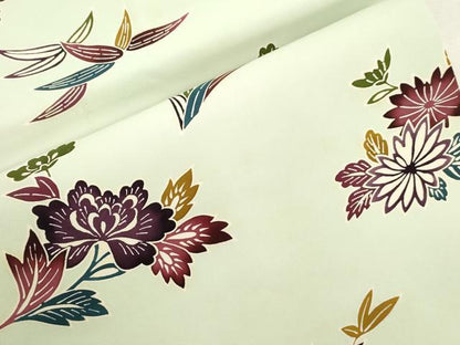 平和屋着物●塩瀬　全通柄九寸名古屋帯　型染め　草花文　正絹　逸品　CABJ2279dy