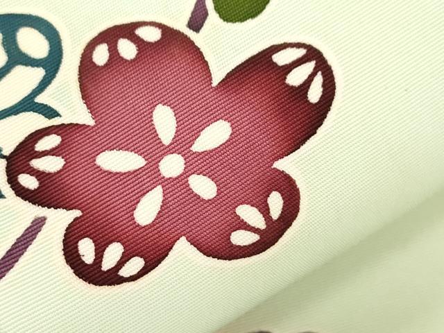 平和屋着物●塩瀬　全通柄九寸名古屋帯　型染め　草花文　正絹　逸品　CABJ2279dy