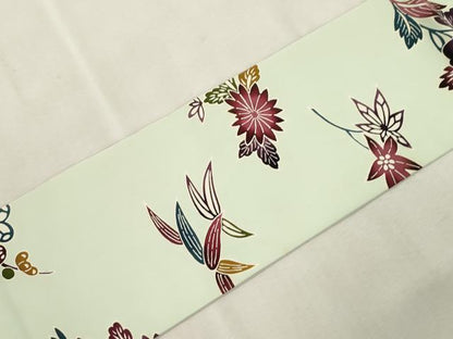 平和屋着物●塩瀬　全通柄九寸名古屋帯　型染め　草花文　正絹　逸品　CABJ2279dy