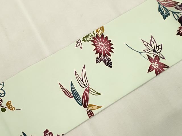 平和屋着物●塩瀬　全通柄九寸名古屋帯　型染め　草花文　正絹　逸品　CABJ2279dy