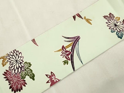 平和屋着物●塩瀬　全通柄九寸名古屋帯　型染め　草花文　正絹　逸品　CABJ2279dy