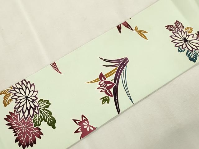 平和屋着物●塩瀬　全通柄九寸名古屋帯　型染め　草花文　正絹　逸品　CABJ2279dy