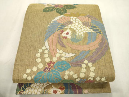 平和屋着物●六通柄袋帯　美人画譜　鳳凰桐花丸文　金糸　正絹　逸品　CABJ2280dy